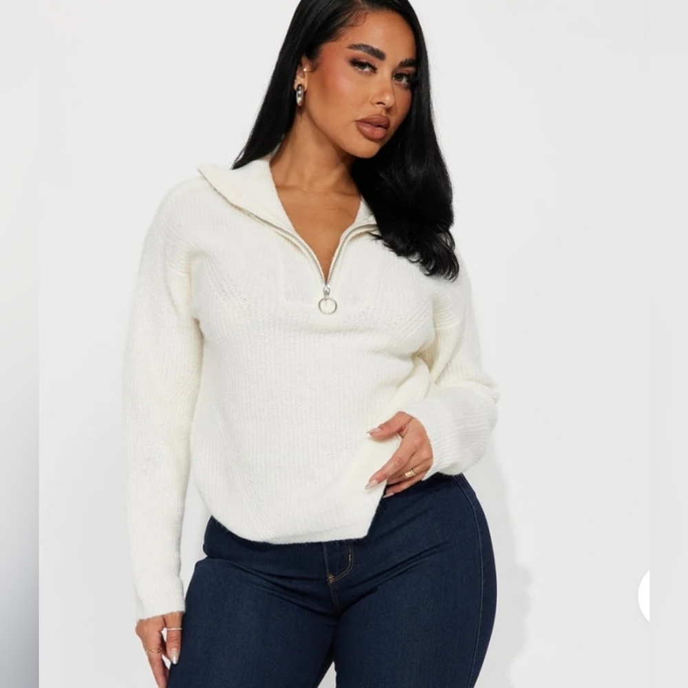 Quarter Zip Cream Pullover Sweater